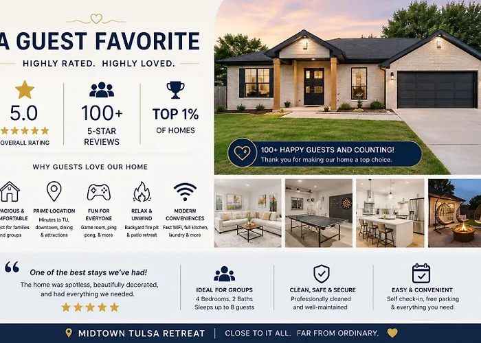 Spacious 4br With Fire Pit Games Midtown Near Tu Apartment Tulsa